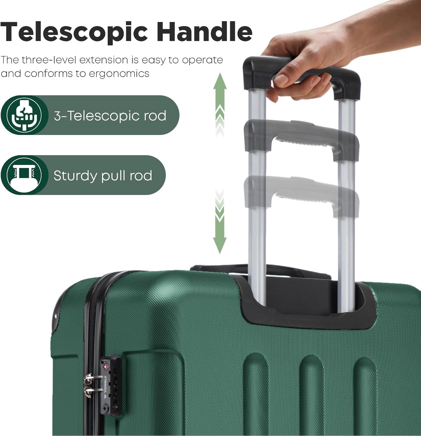Hartschalen-Reisekoffer mit TSA-Schloss und YKK-Reissverschluss, XL (76cm-98L) YS2-Premium Dunkelgrün