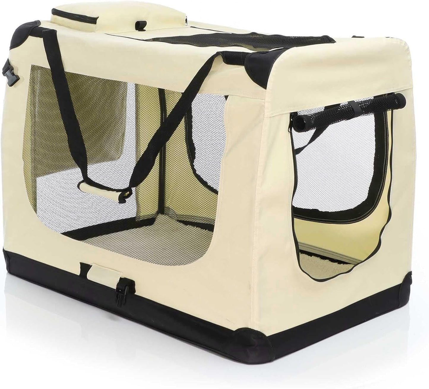 Transportbox XXL Faltbar Beige 90x63x63cm Hundebox Reisebox Katzenbox, 90 x 63 x 63 cm| beige