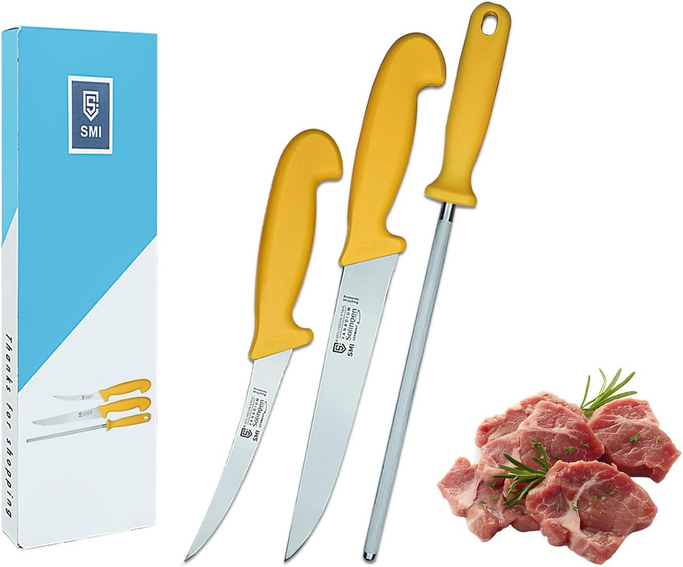 3-teiliges Fleischmesser-Set mit Wetzstab