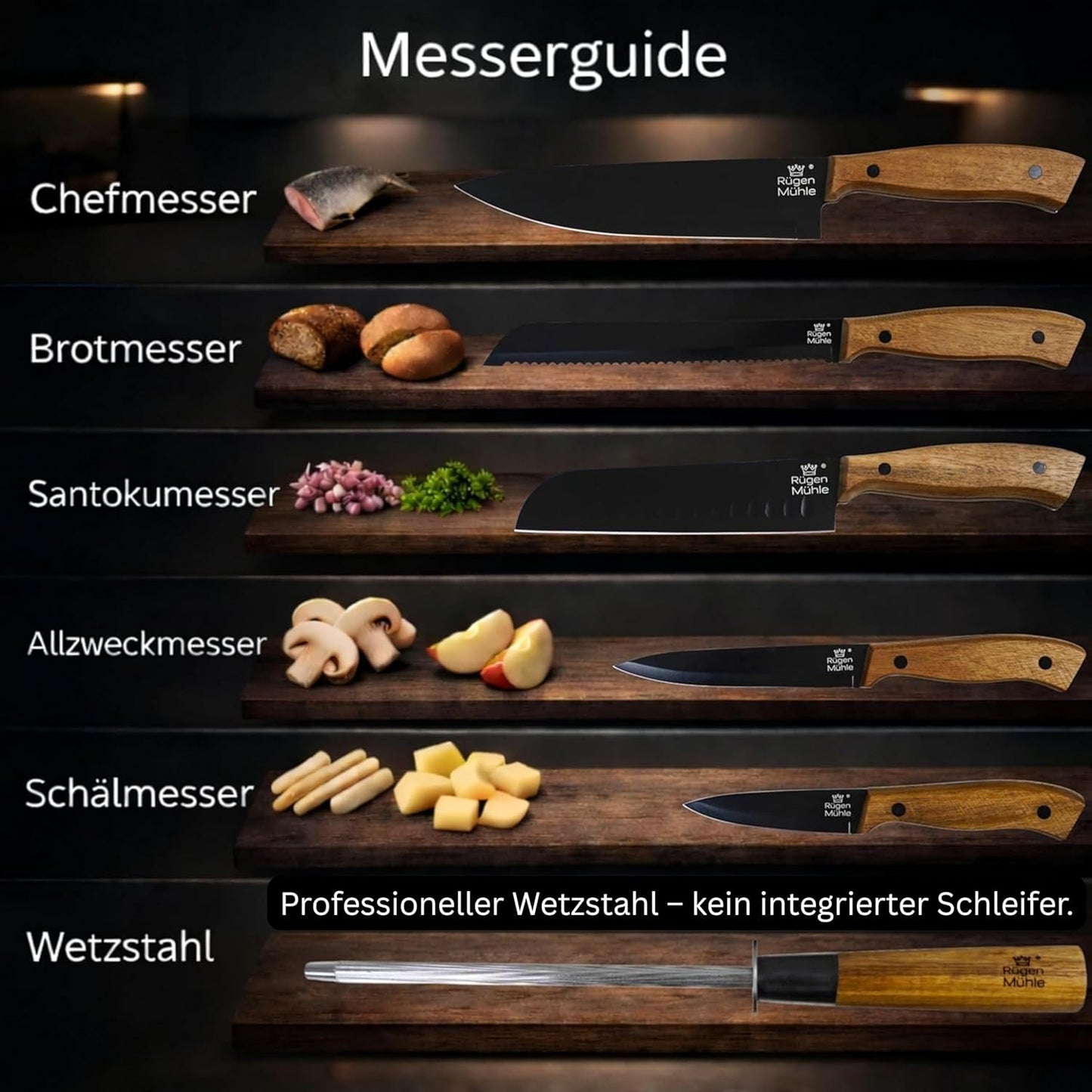 Premium Design 7-teiliges Messerblock-Set, Schwarz und Braun