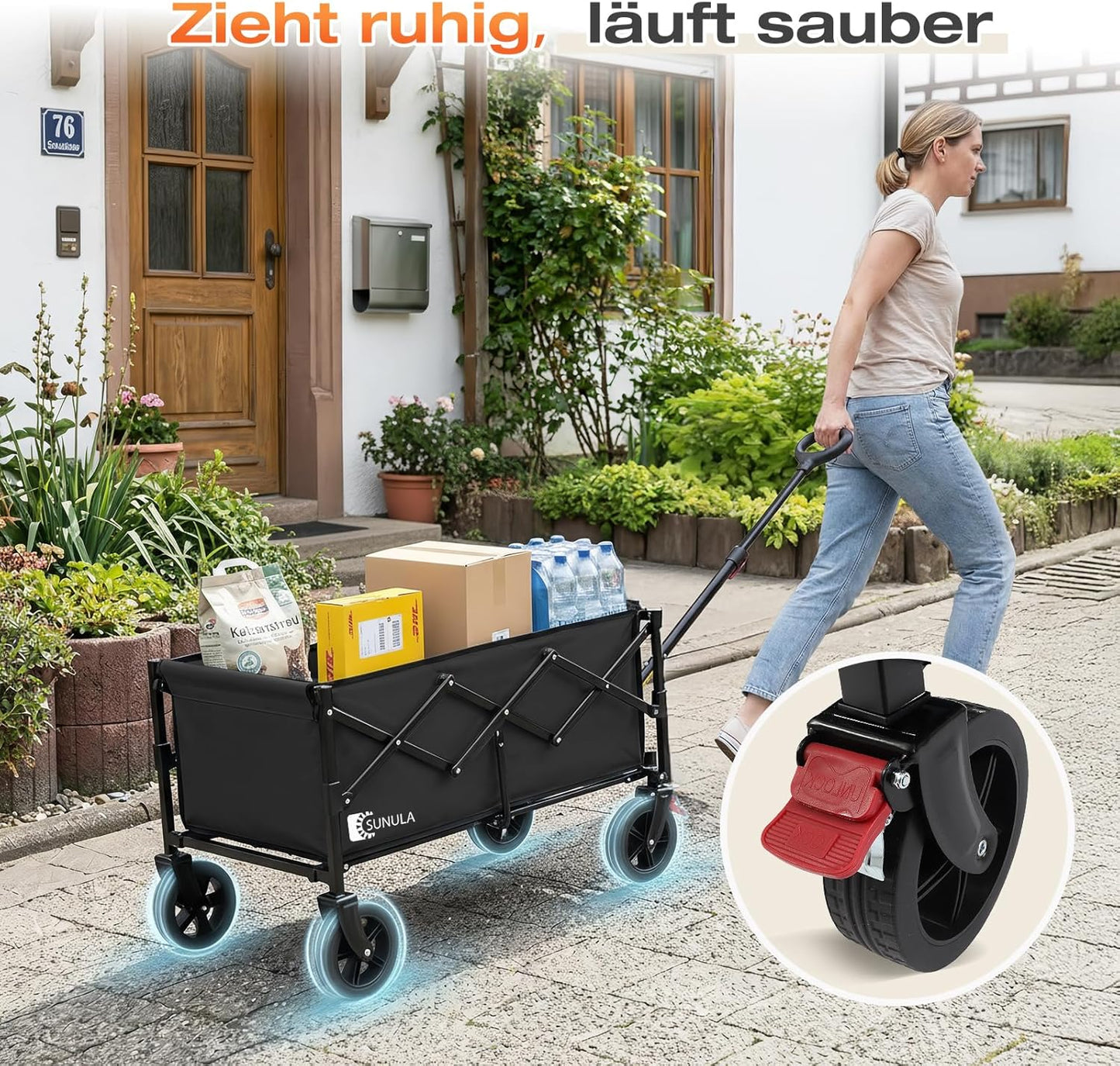 Faltbarer Geländewagen mit Bremsen, Schwarz 80L