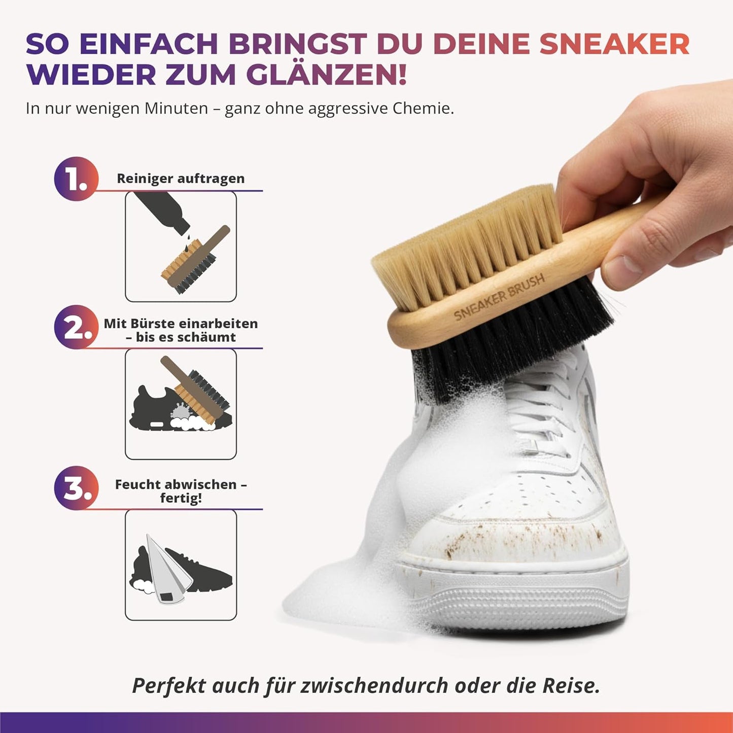Schuh-Reinigungsset mit Bürste & Tuch, Komplett-Set