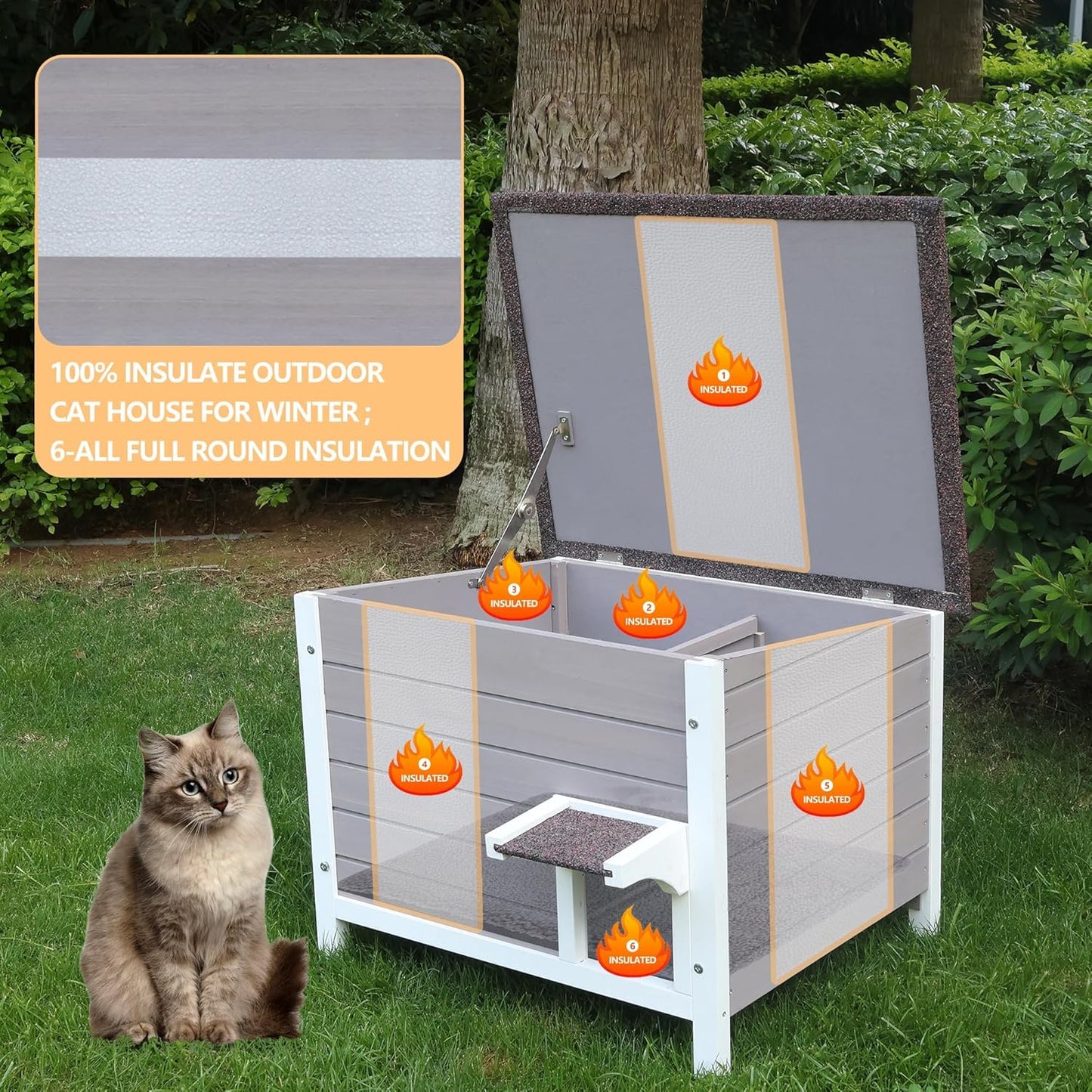 Isoliertes Outdoor-Katzenhaus mit Matte, wetterfest, Häuser mit Matte