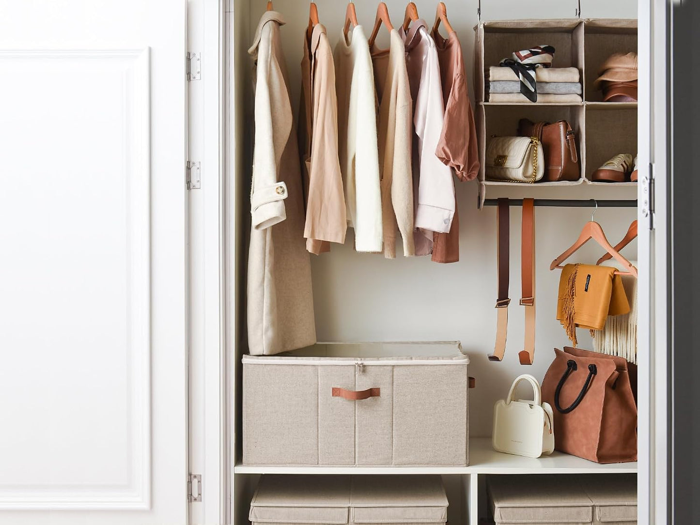 Faltbarer Schuh Organizer für Schrank (bis zu 24 Paar), Hellbraun 64 x 43 x 32 cm