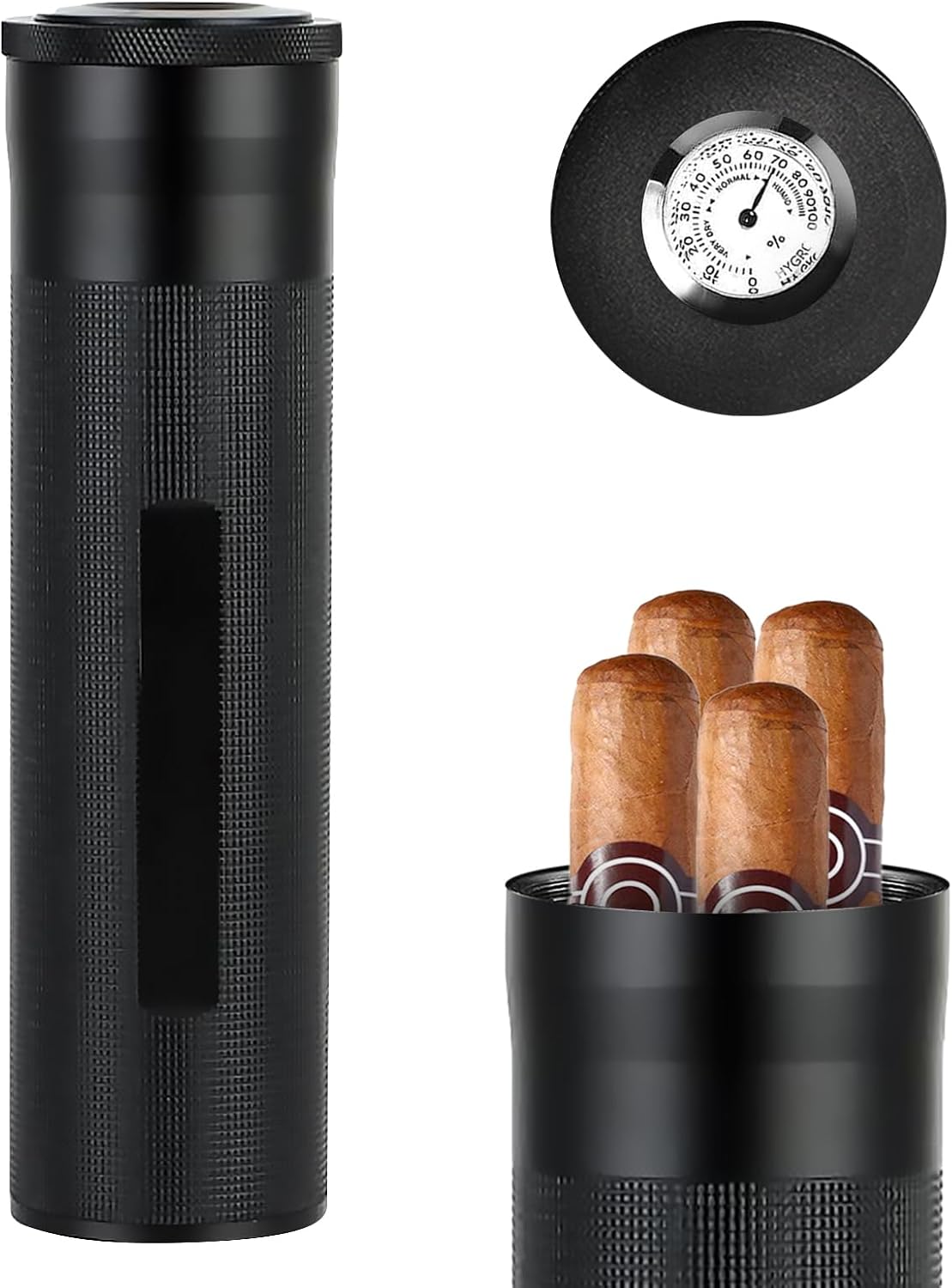 Zigarren Humidor Etui mit Hygrometer, Black