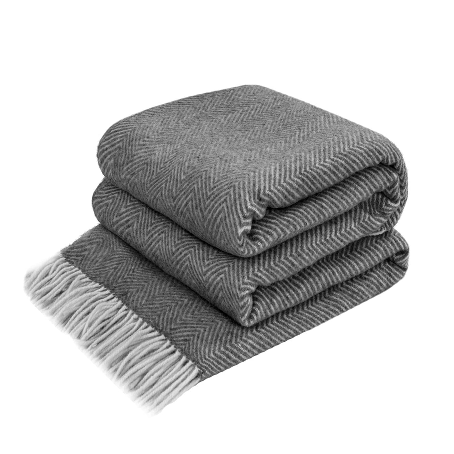 Merino-Kuscheldecke für Sofa und Couch 140x200 cm, Dunkelgrau mit Weiss Chevron