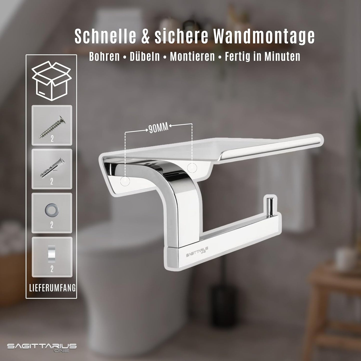 Toilettenpapierhalter mit Ablage, Chrom