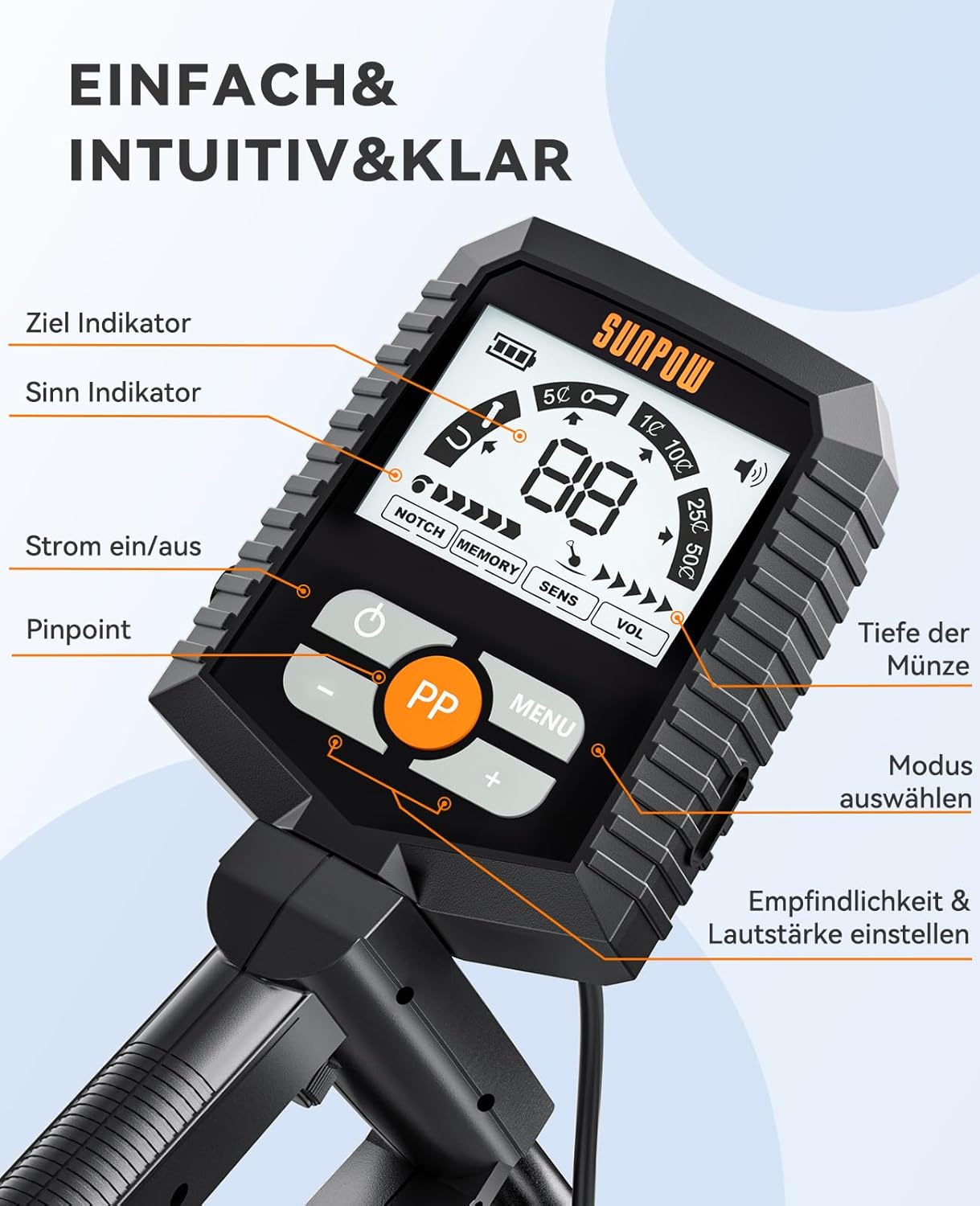 Metalldetektor-Set mit LCD und 4 Suchmodi, New-Schwarz