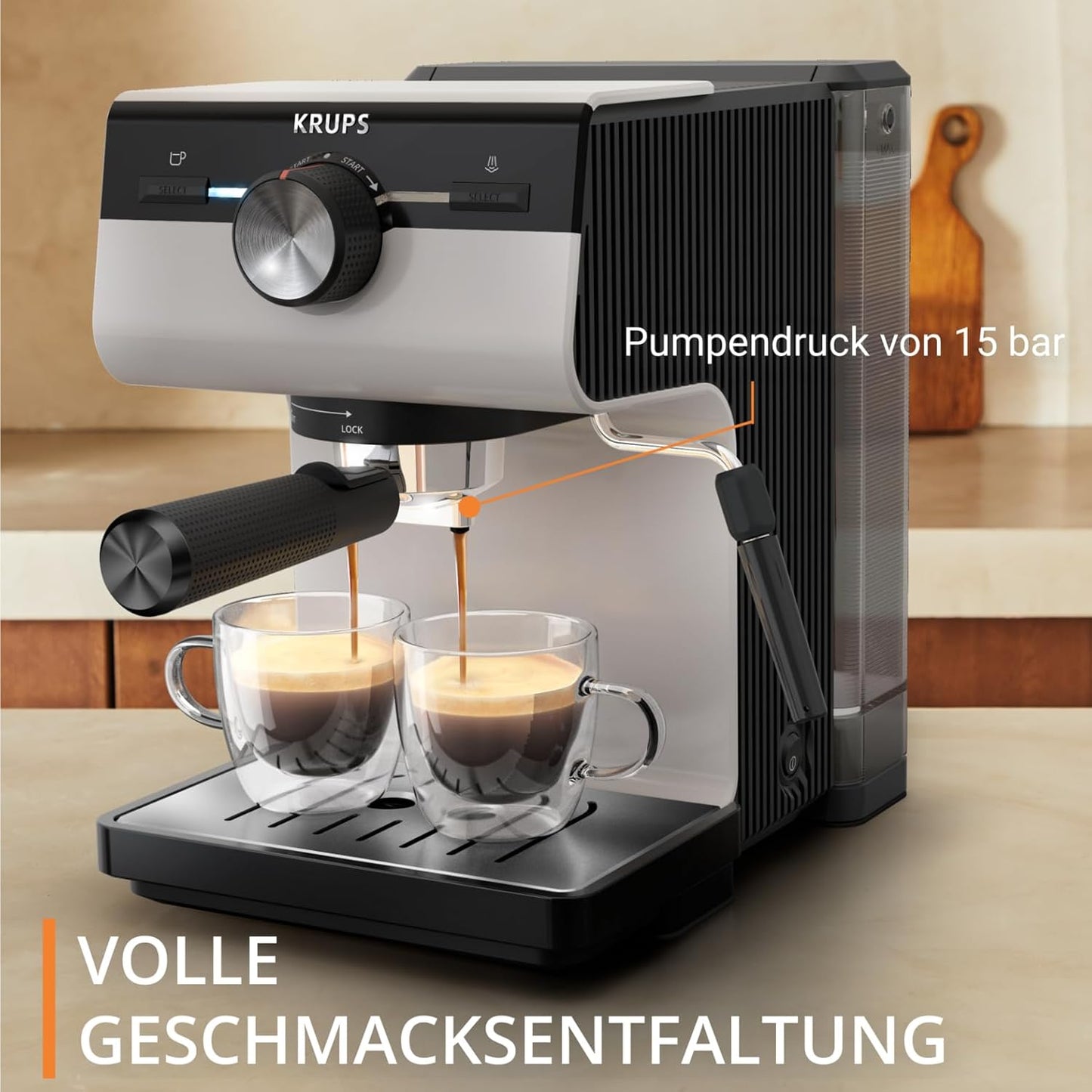 Authentic Espresso-Siebträgermaschine mit Dampfdüse, Creme