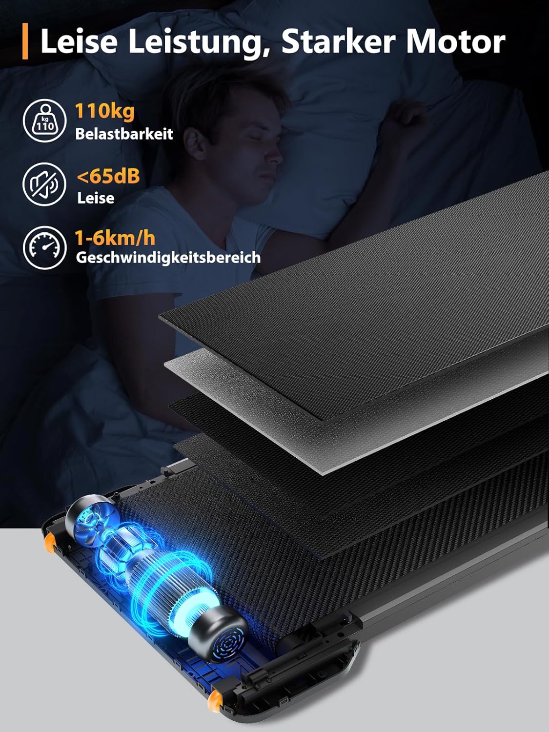 Klappbares Z1 WalkingPad Hybrid+ Laufband, Z1: 110kg max. Tragkraft & 6km/h & 0.75hp