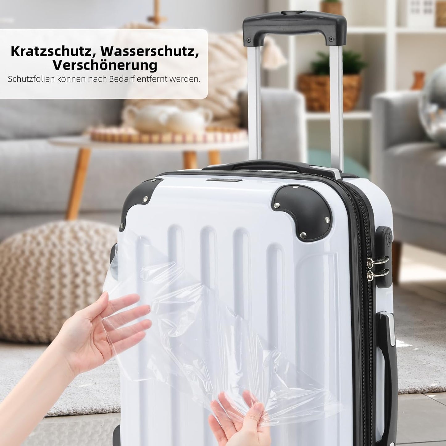 Hartschalenkoffer mit Zwillingsrollen (Handgepäck), Weiß Handgepäck 55cm-40L
