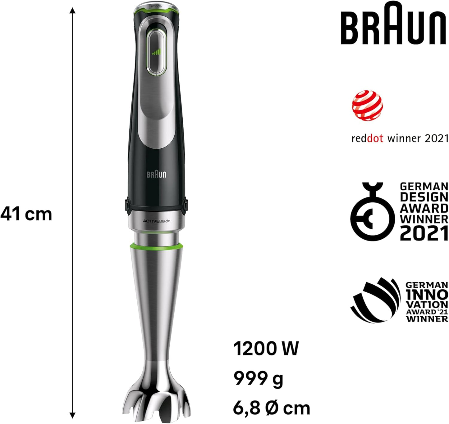MultiQuick 9 Stabmixer, 5-in-1 inkl. Küchenmaschinen-Aufsatz Single