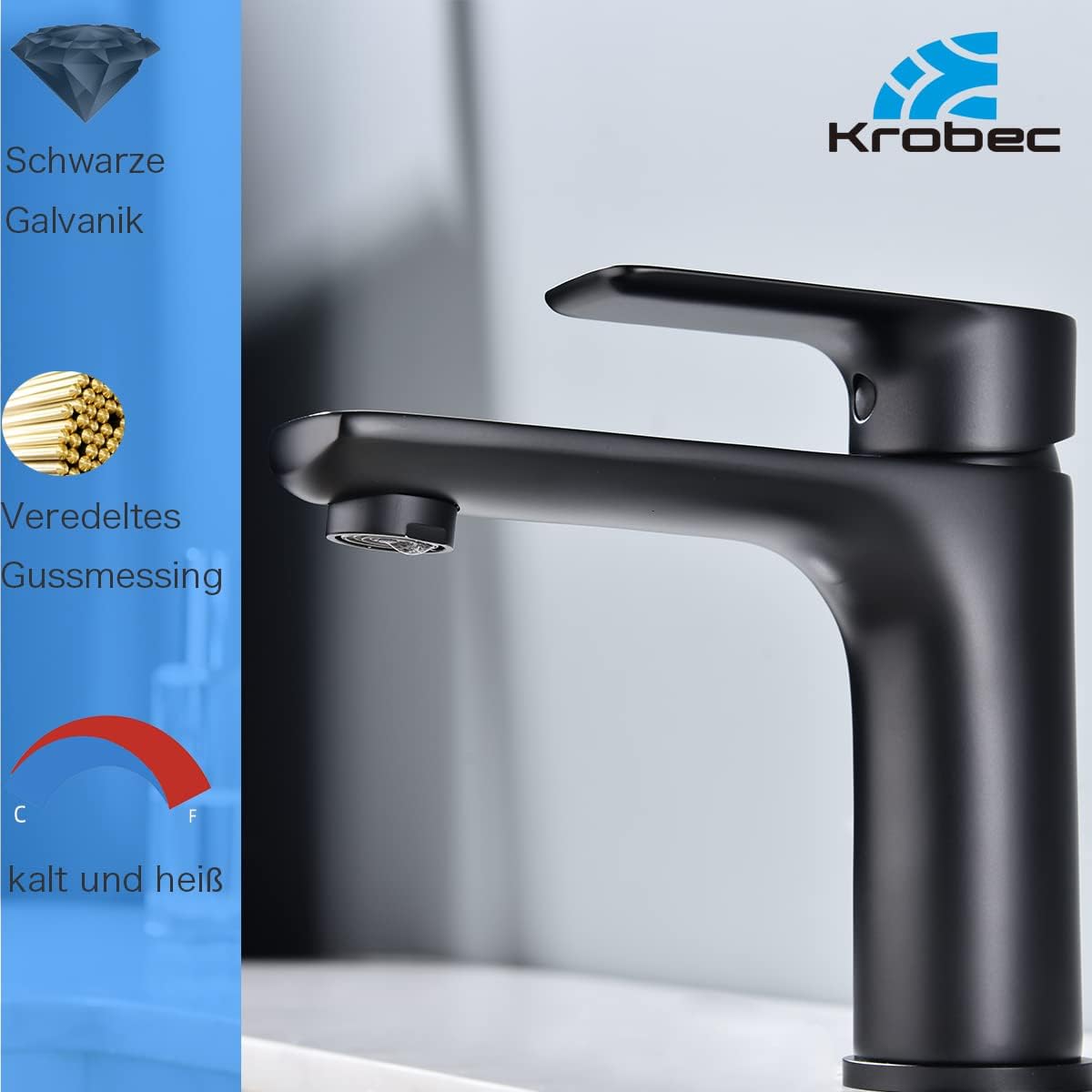 Wasserhahn für Badezimmer Waschbecken, Mattschwarz