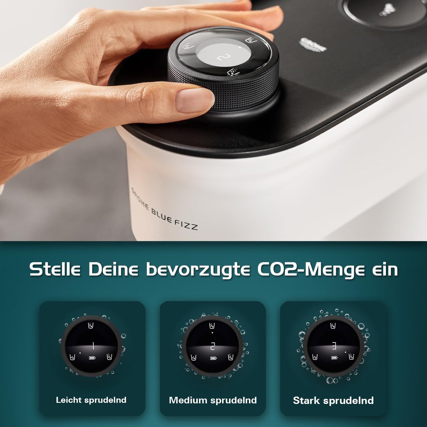 Blue FIZZ Wassersprudler mit 3 CO2-Stufen (inkl. 0,85l Flasche), ohne CO2 Display
