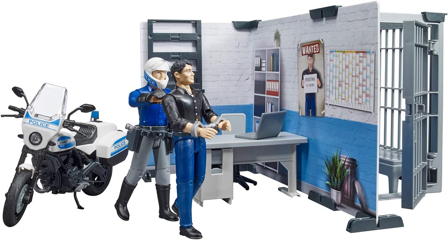 bworld Polizeistation mit Polizeimotorrad, Spielfigur, Modern