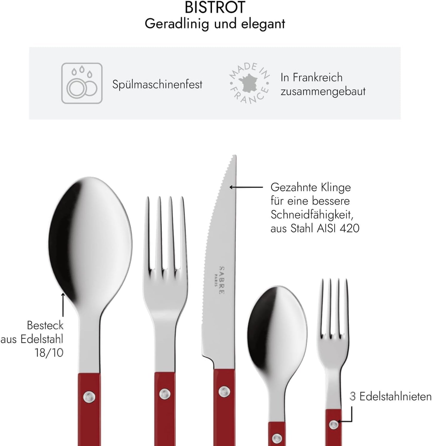 5-teiliges Tafelbesteck-Set, Burgund