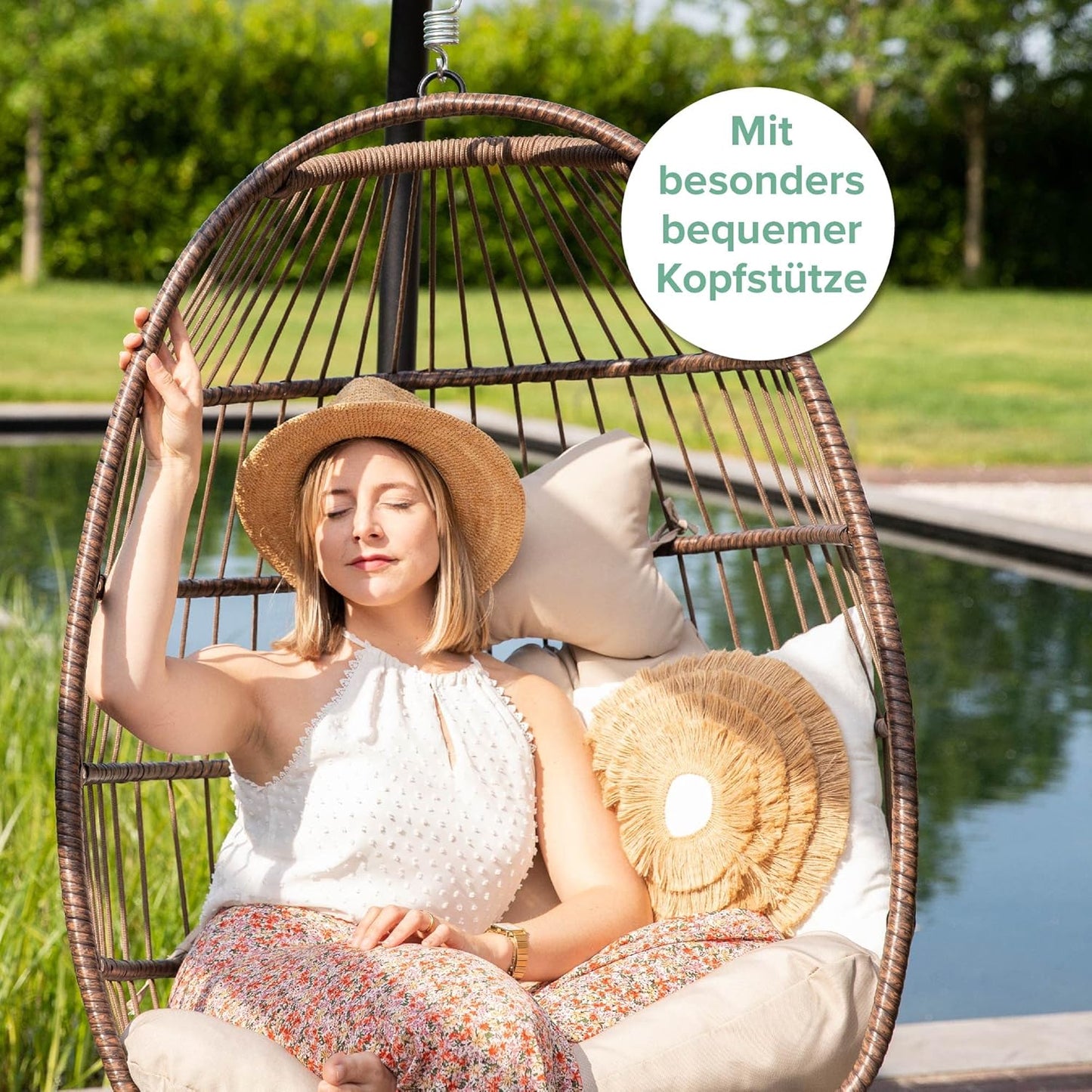 Hängesessel mit Gestell für Indoor & Outdoor, Beige