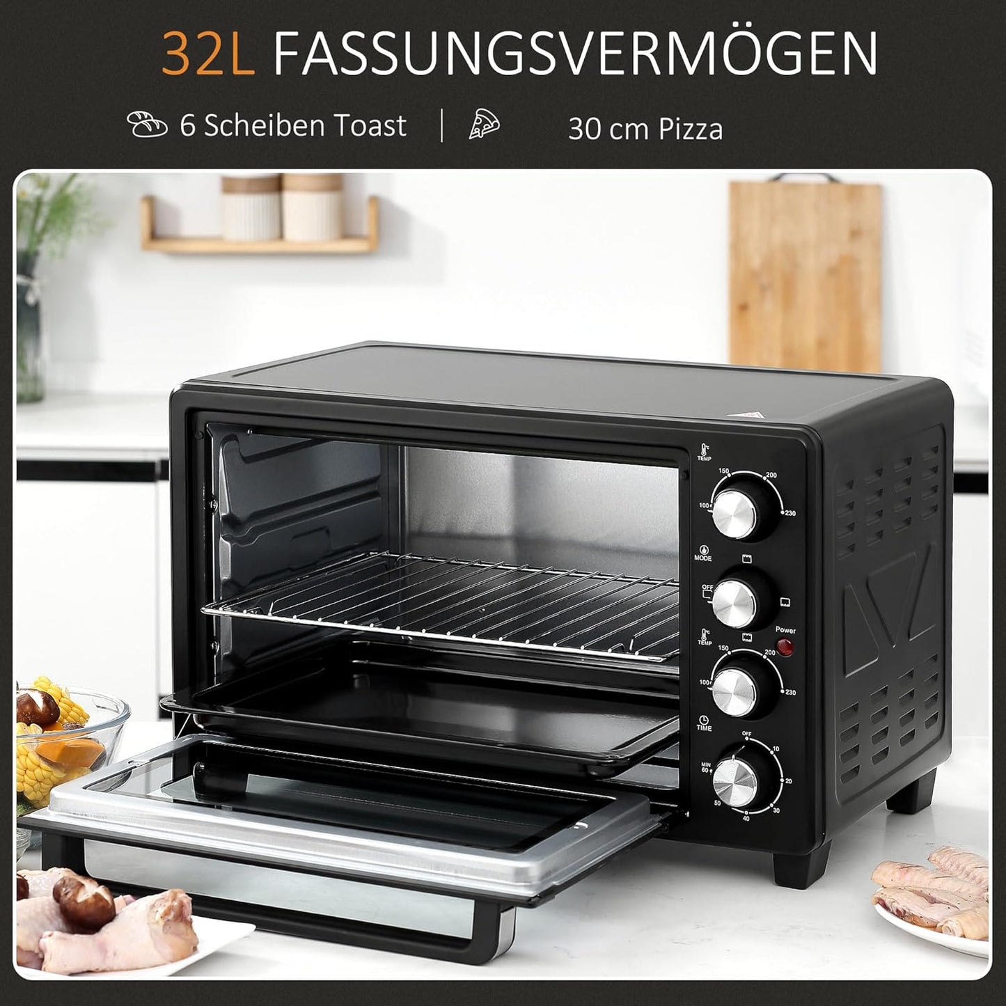 Mini-Backofen mit Timer und 3 Kochmodi, Schwarz