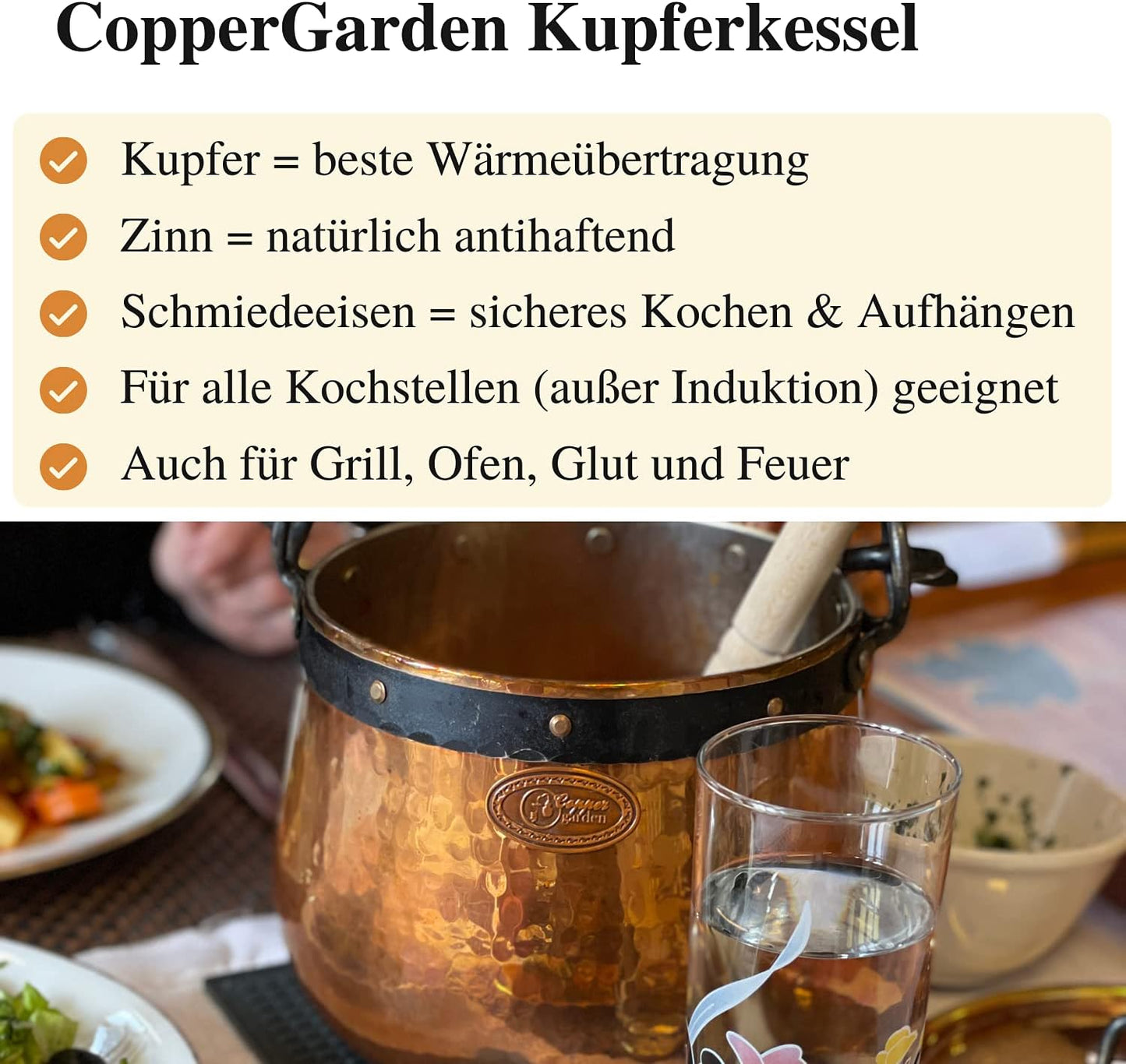 Kessel mit Henkel & Deckel, 20 L / Verzinnt mit Deckel