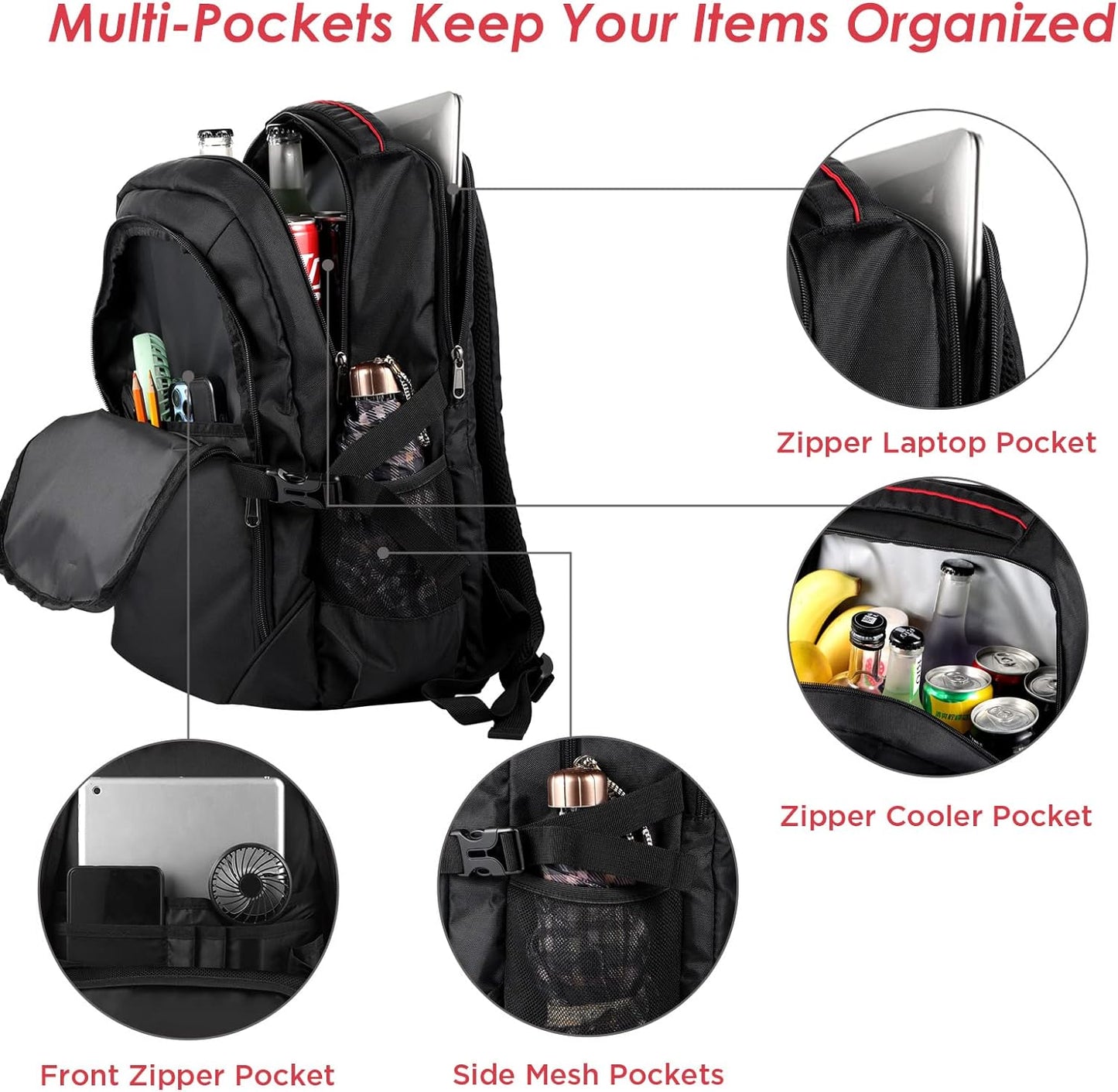 Rucksack mit Kühltasche, Schwarz,22L