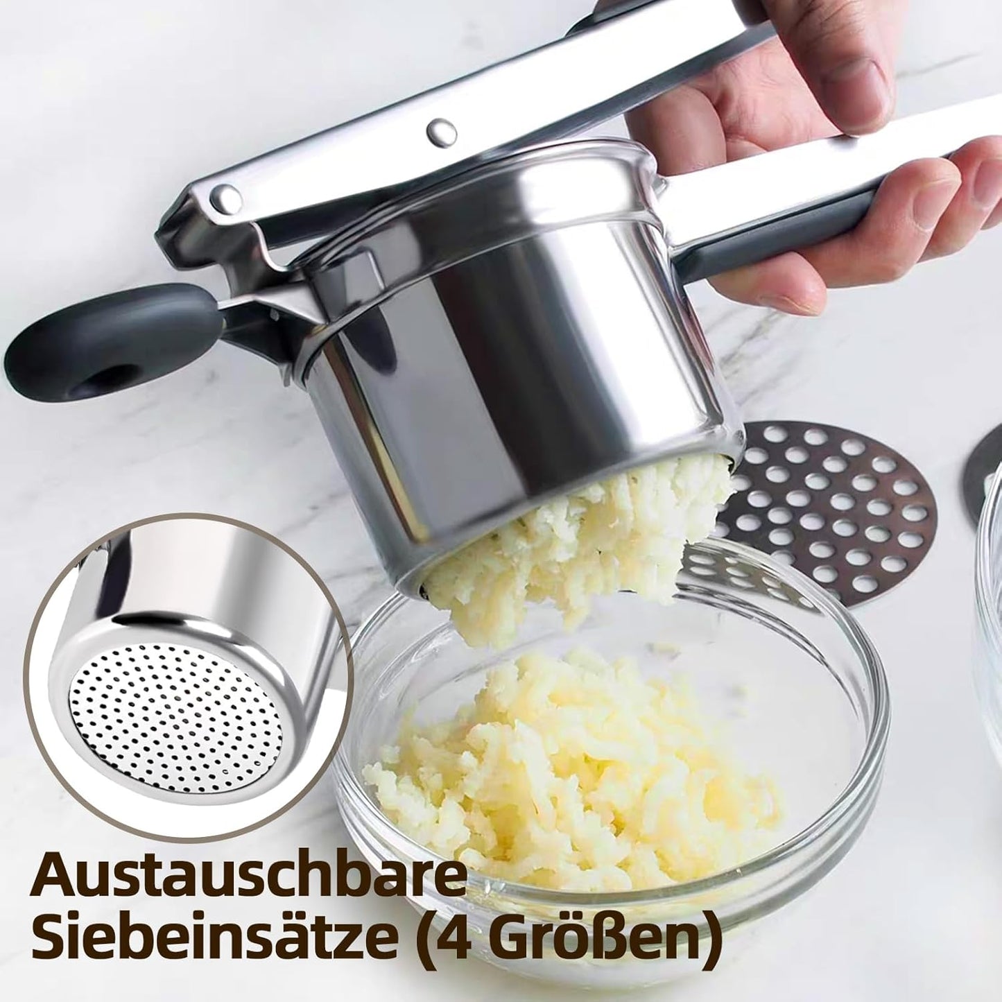Kartoffelpresse mit 4 Spätzlesieben