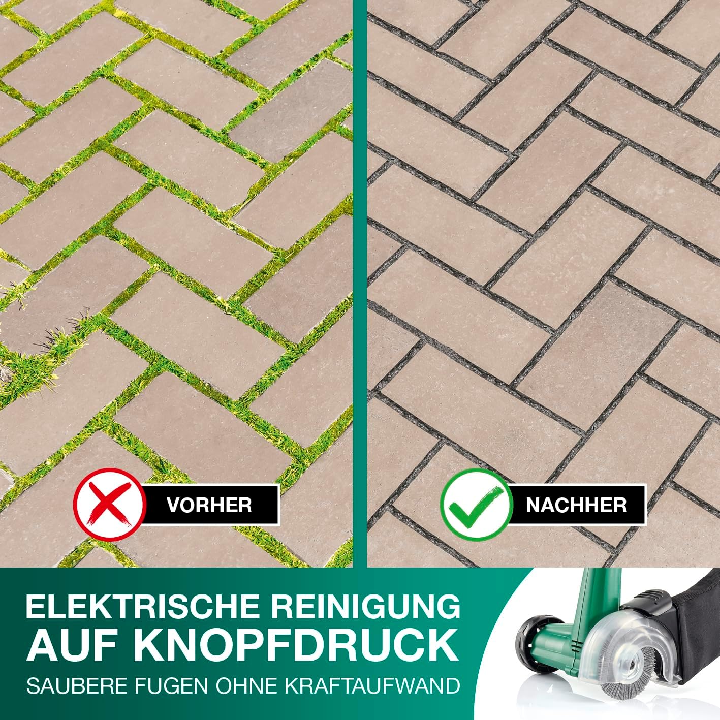 Elektrische Reinigungsbürste mit Fugenbürste & Auffangnetz, 1200 Umdrehungen - inkl. 1,3 Liter Auffangnetz
