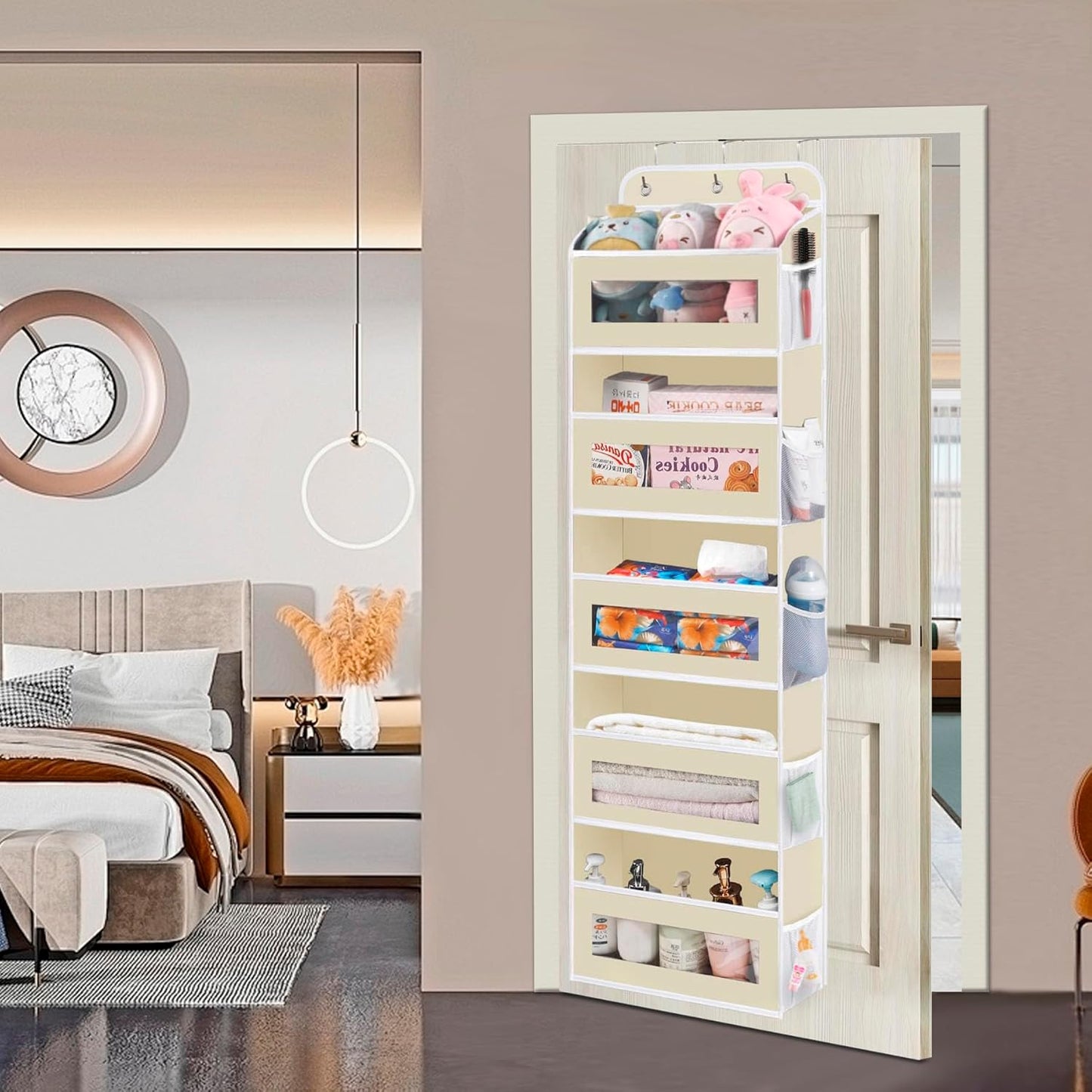 2er-Set Tür-Hängeorganizer mit Klarsichtfenster (5 Fächer), 2 Stück Beige