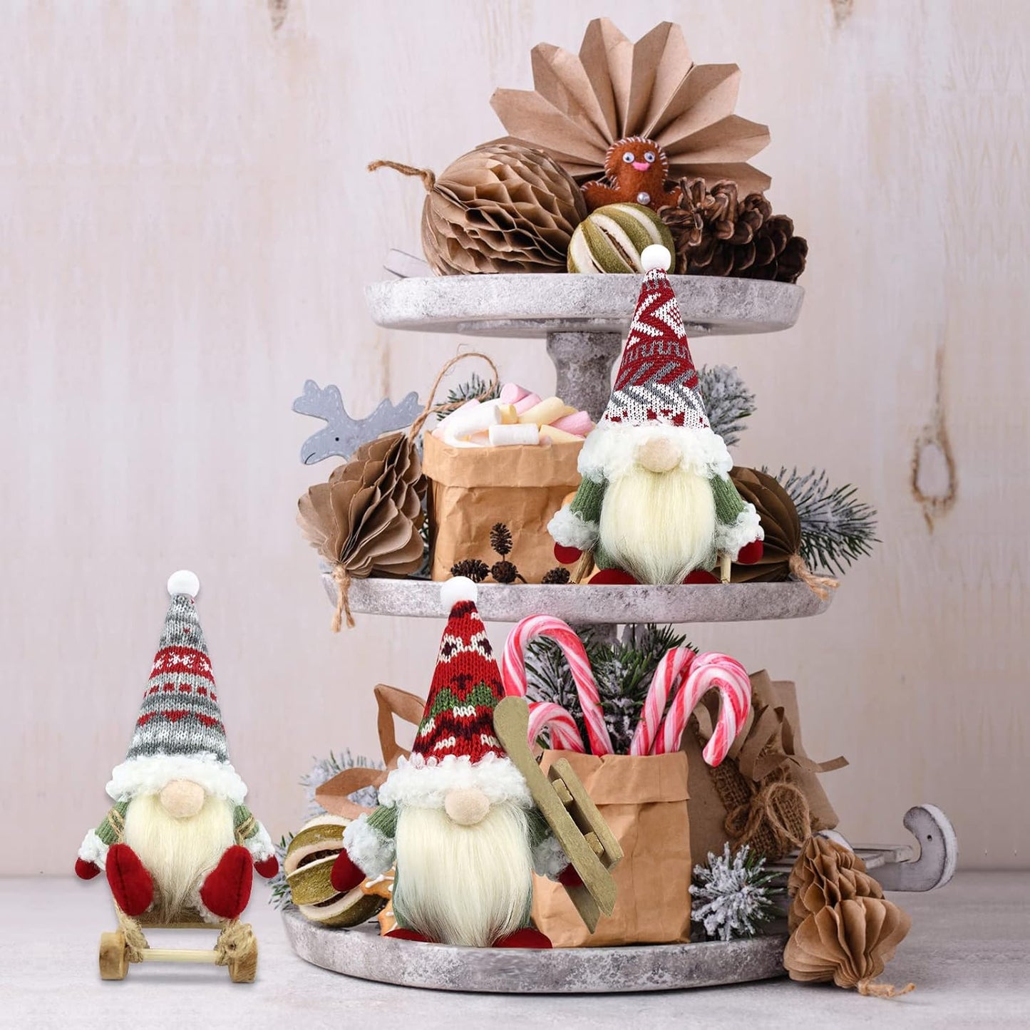 3-teiliges Weihnachtswichtel Figuren-Set, Klassische Farbe