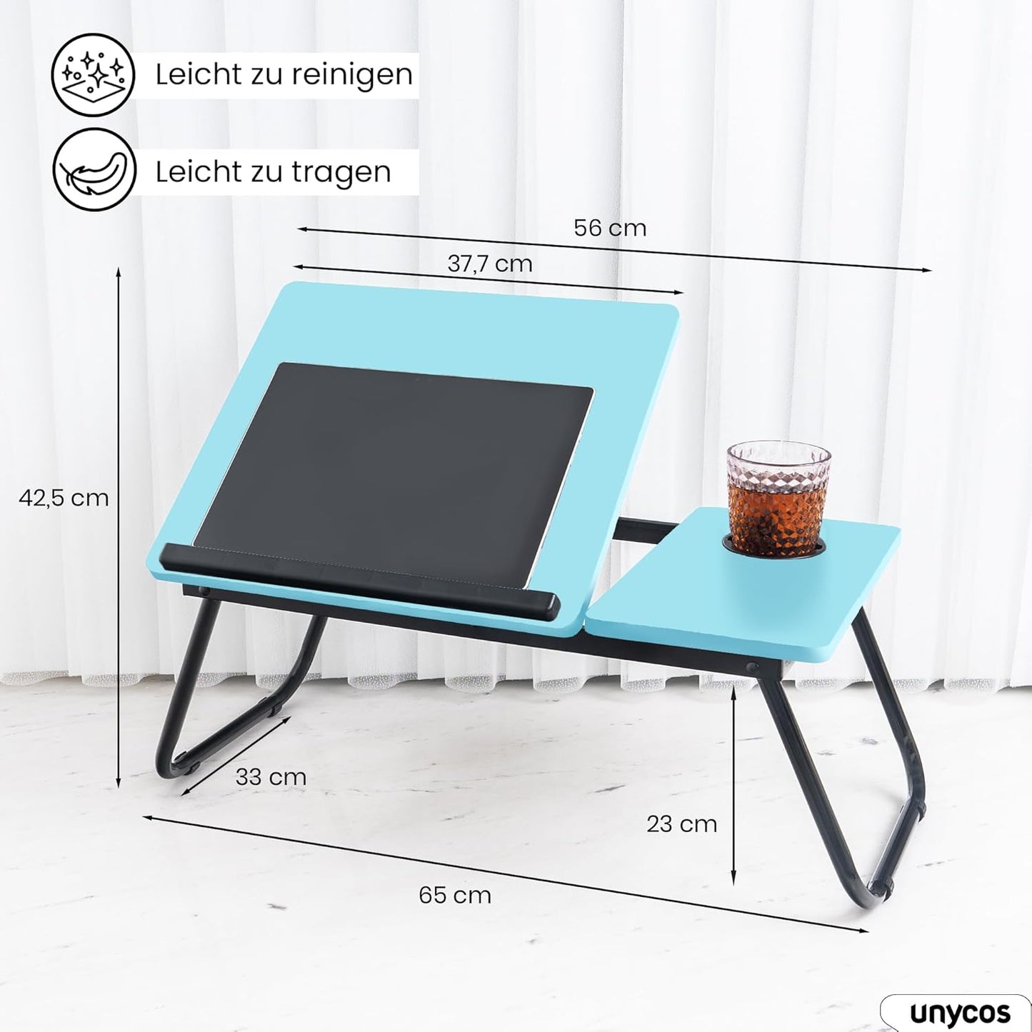 Klappbarer Laptoptisch mit Höhenverstellung & Becherhalterung, Blau