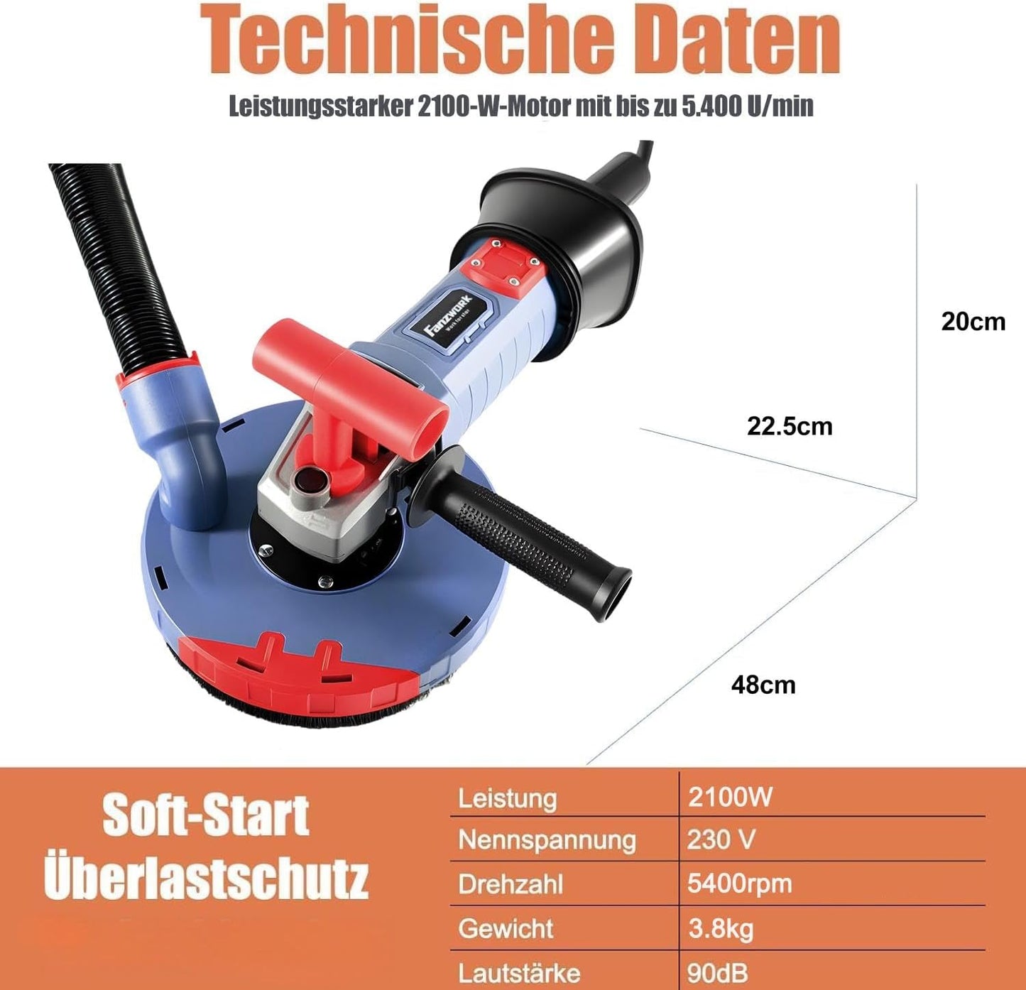 ‎10D-HG0026 Betonschleifer Set mit Diamantschleiftopf und Absaughaube, T-Model/180mm+