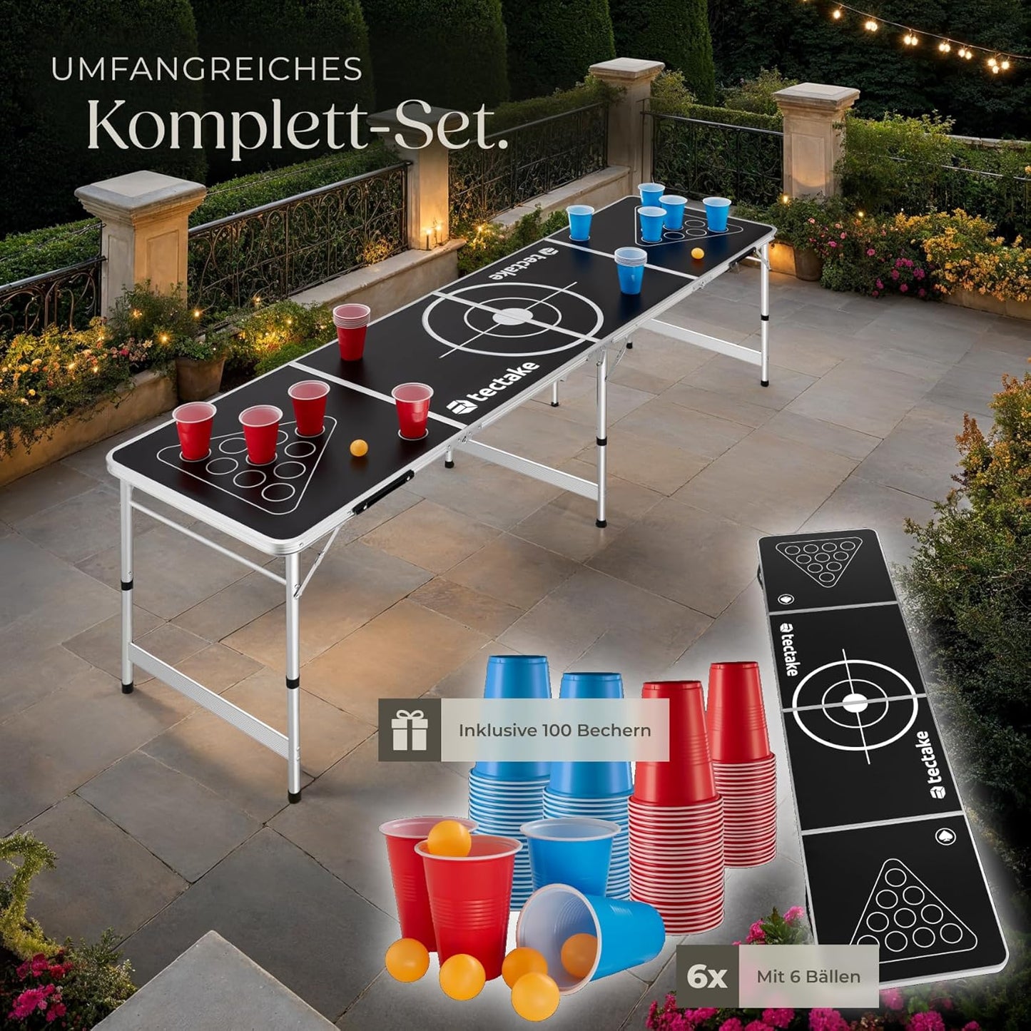 Beer Pong Tisch inkl. 100 Becher und 6 Bälle, Brew Battle