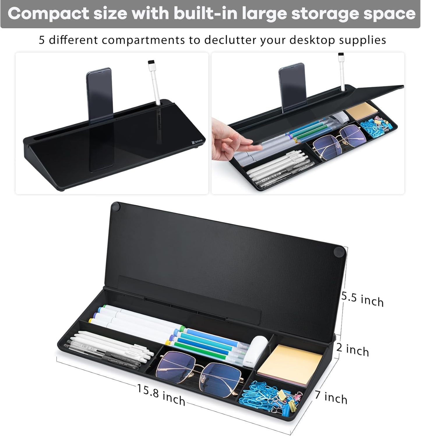 Schreibtisch-Organizer mit Whiteboard, Schwarz