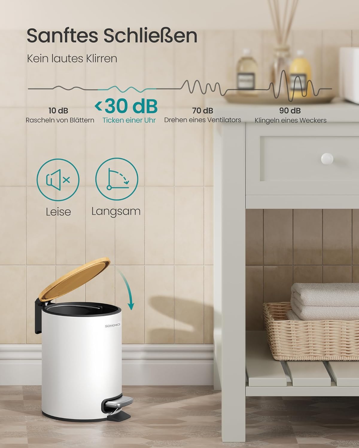 Kosmetikeimer mit Softclose-Deckel, Wolkenweiss 3 L