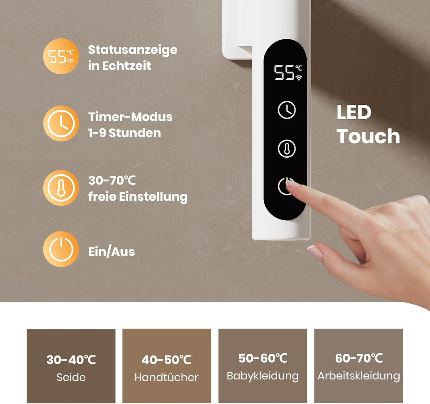 Elektrischer Handtuchheizkörper mit Drehfunktion, 76 x 45 cm Weiss