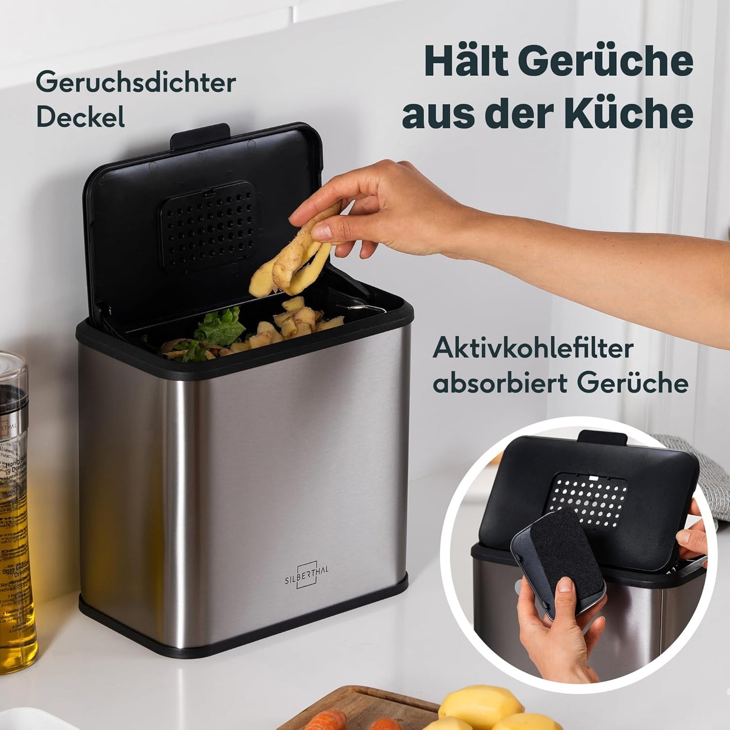 Biomülleimer mit Aktivkohlefilter, Biomülleimer 4 Liter