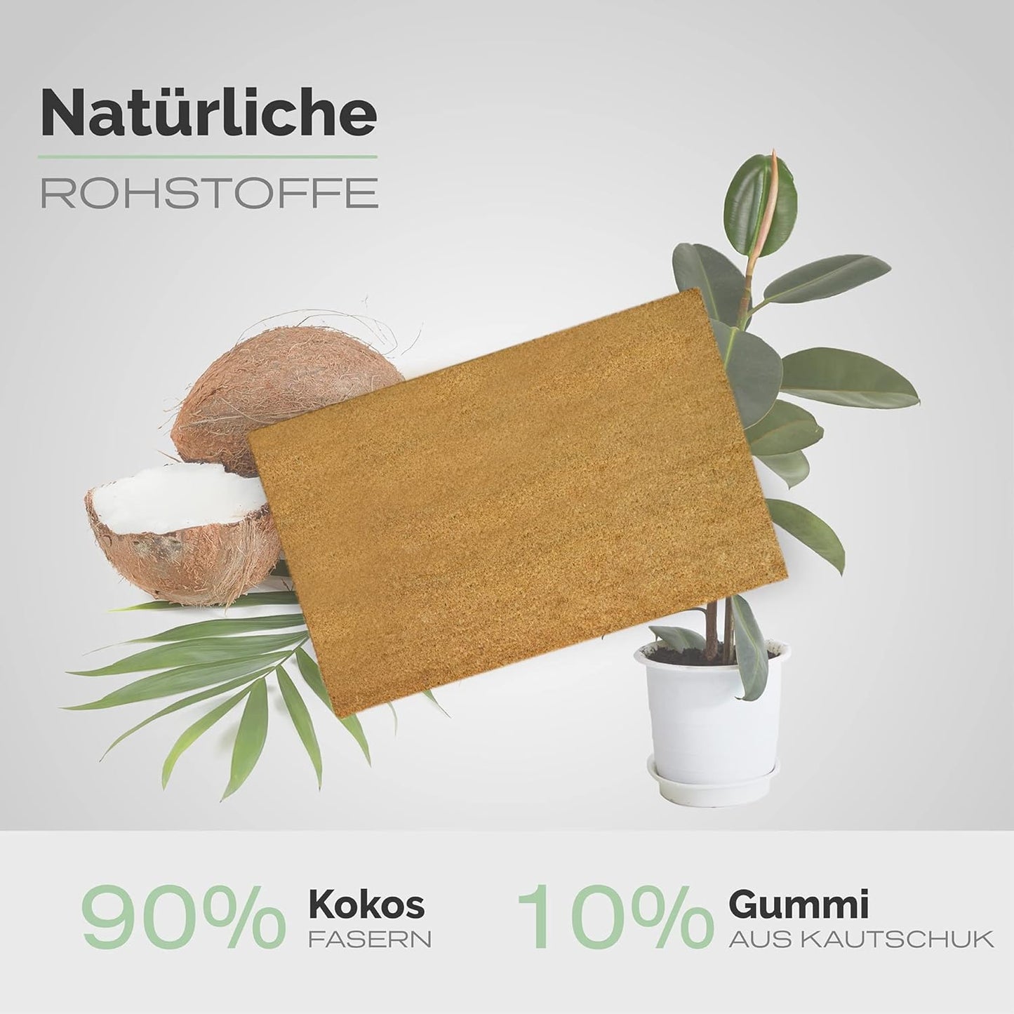 Kokos-Fussmatte, wetterfest, rutschfest, Braun 40 x 60 cm
