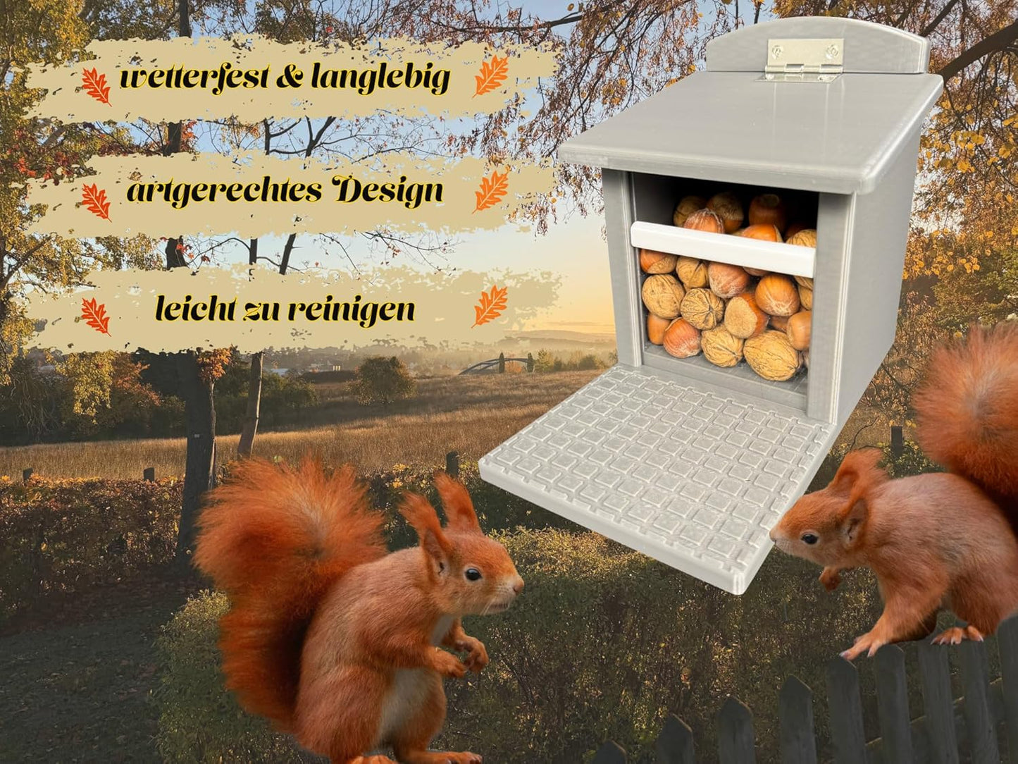 Eichhörnchen-Futterstation witterungsbeständig, komplett Grau