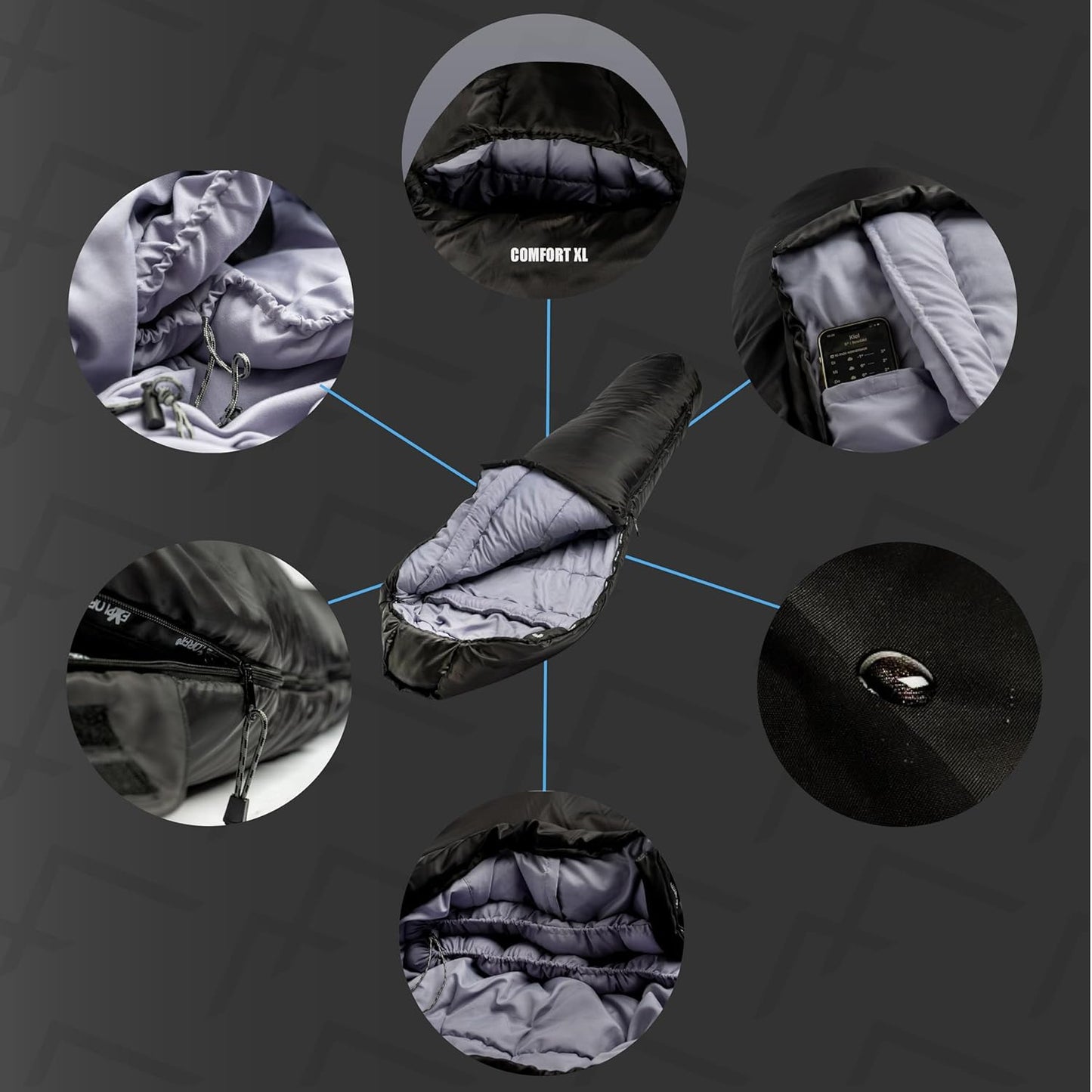 Comfort XL Mumienschlafsack, Schwarz