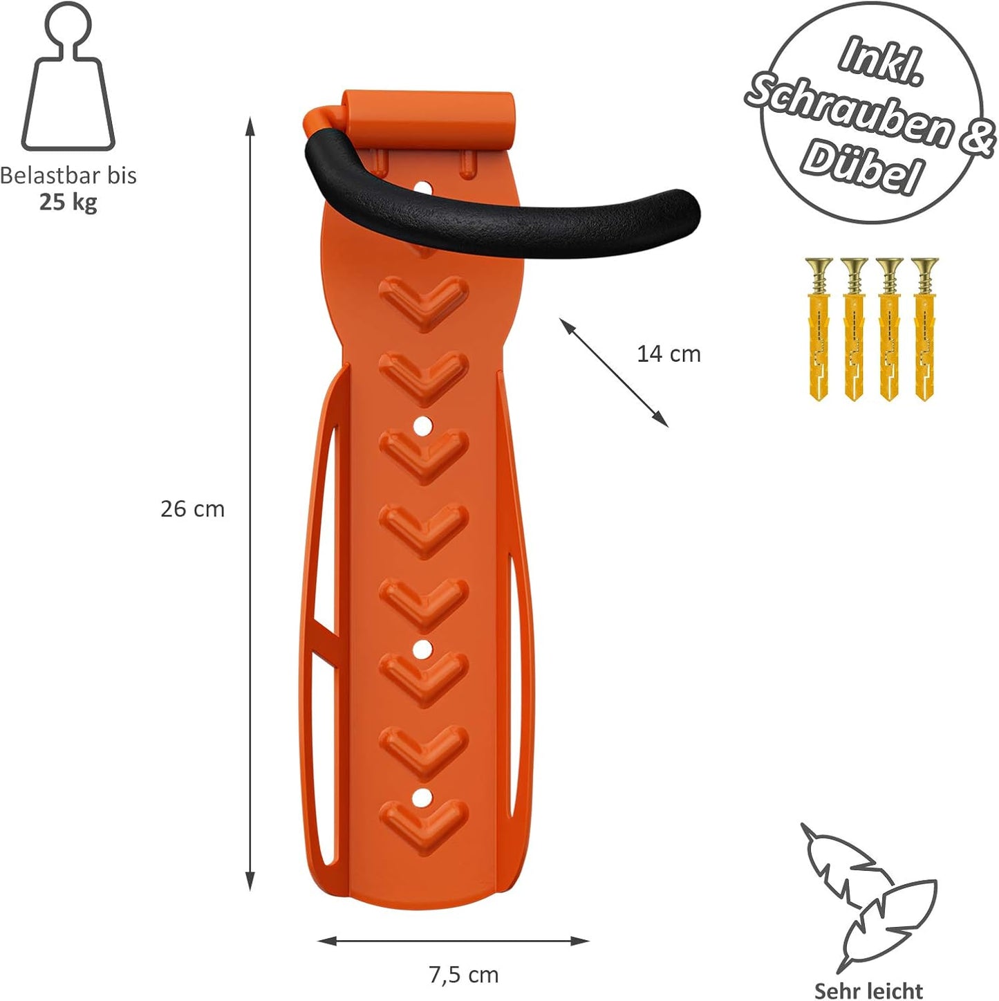 Velohalter Wandmontage, 4er-Pack, Orange