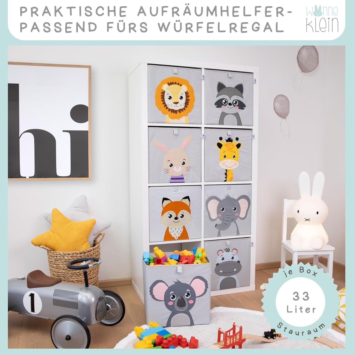 3-teiliges Spielzeug-Aufbewahrungsboxen Set, 3er Set: Löwe, Elefant, Giraffe