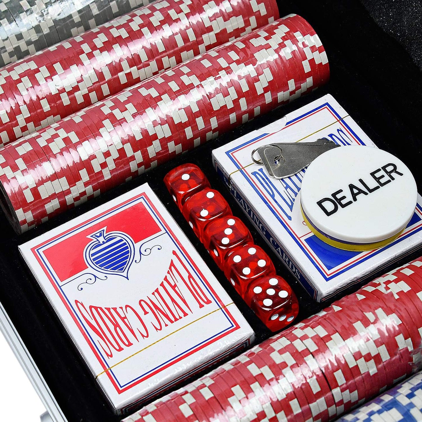 Pokerkoffer Set mit 500 Chips, 500 Chips, Silber Aluminium-gehäuse