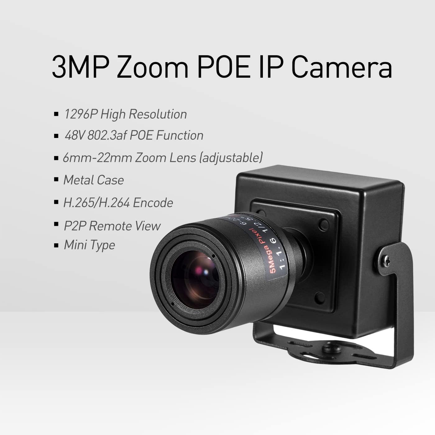 Zoom Mini POE IP Kamera, 6-22mm Zoom Lens (POE 48V)