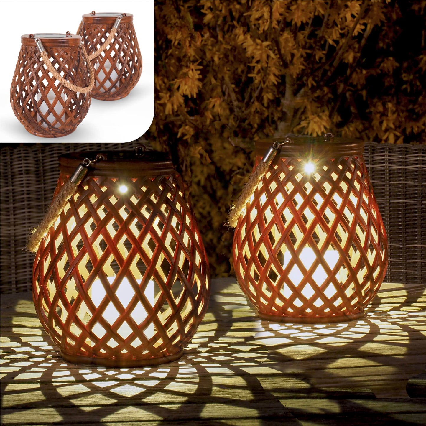 2er-Set Solarlampen in Rattan-Optik, Rattan-kreuzschlitz