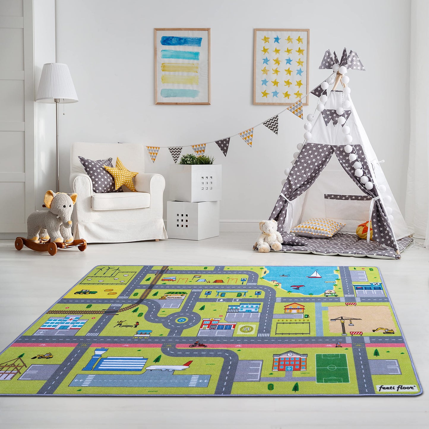 Rutschfester Spielteppich Strasse, Bunt 100 x 150 cm (Läufer)