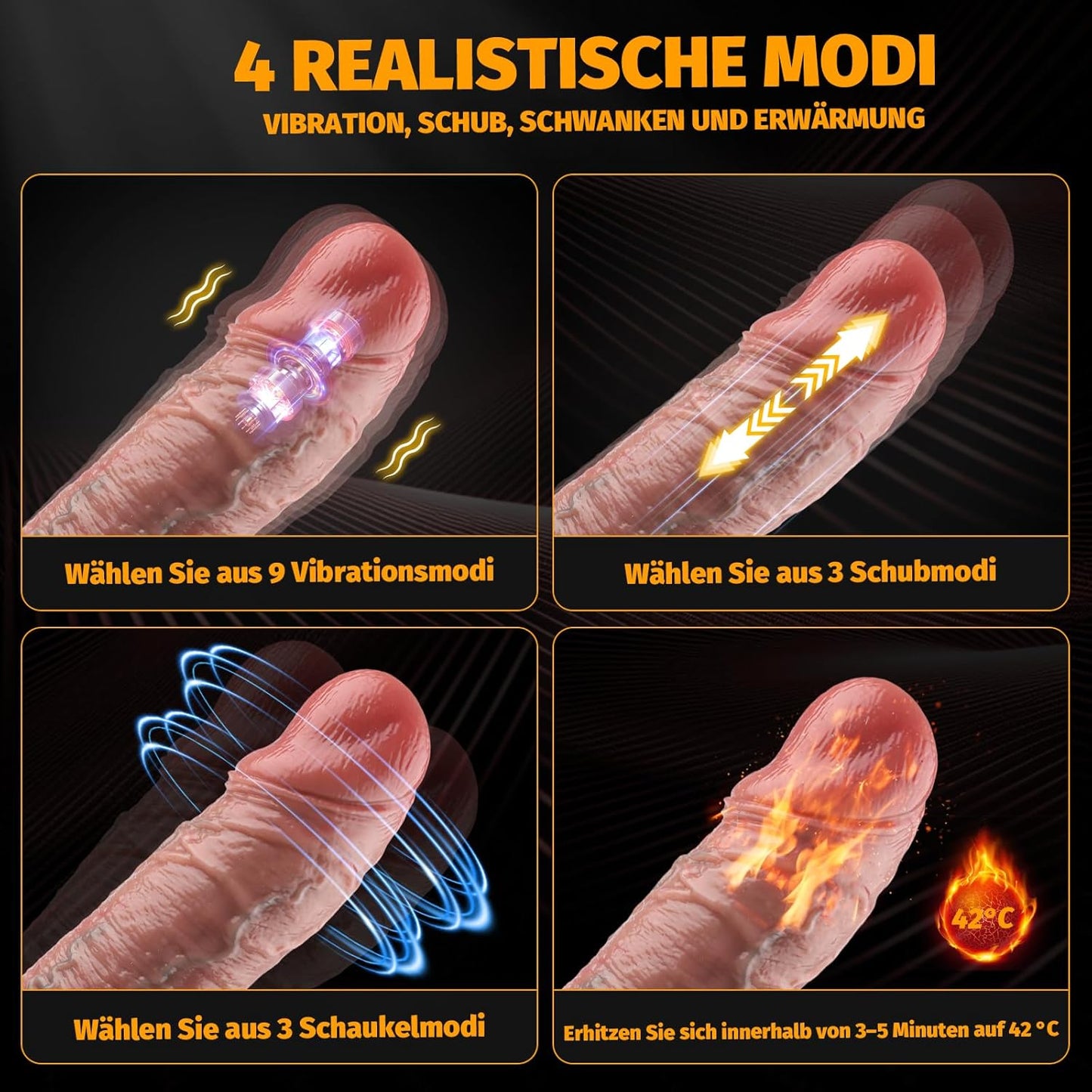Vibrator Dildo mit 9 Modi und Saugnapf, Fleischfarben