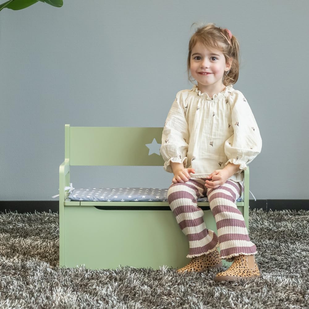 Holzspielzeugkiste mit Sitzbankfunktion (2-in-1), Grün