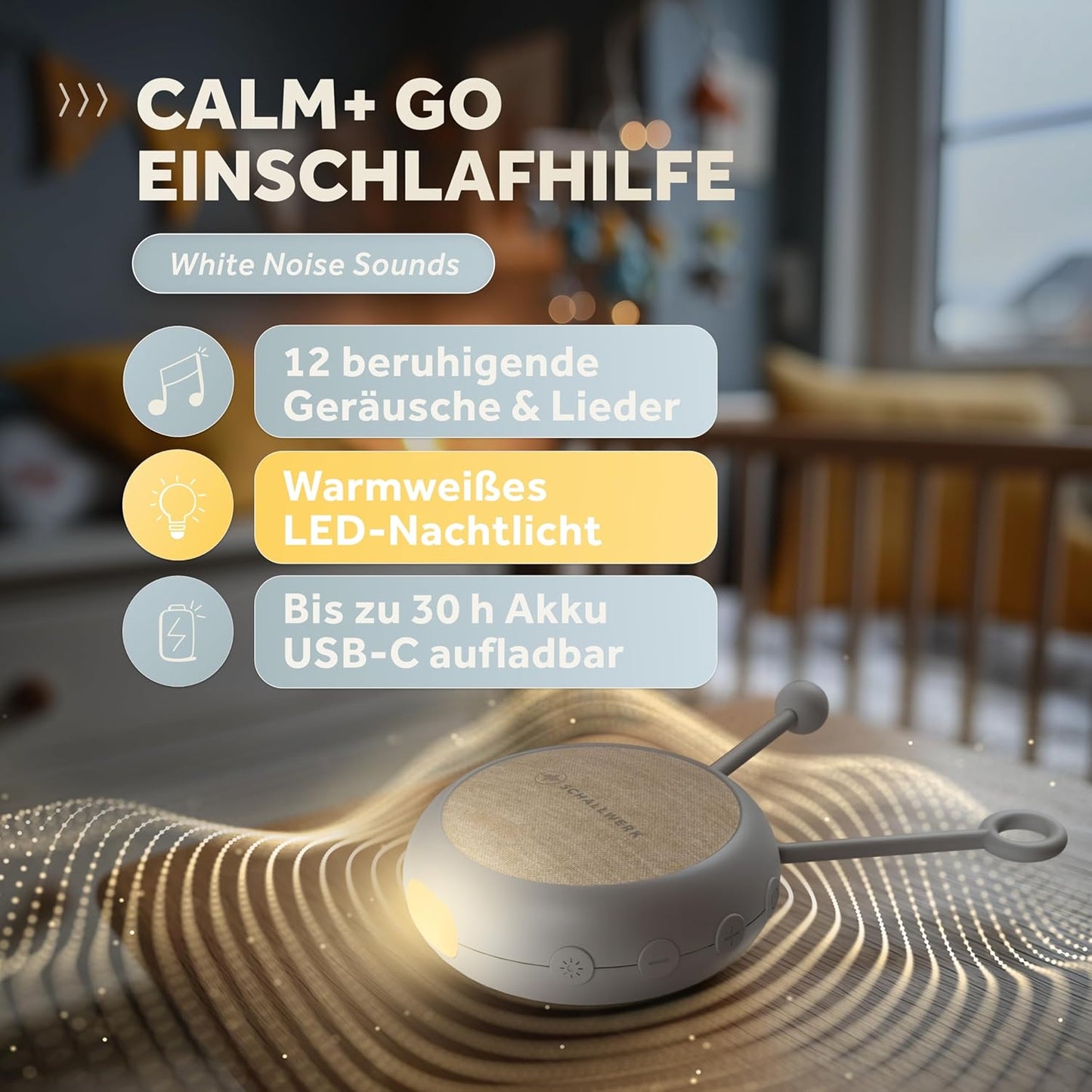 White Noise Machine mit Naturgeräuschen & Nachtlicht, Stone Grey