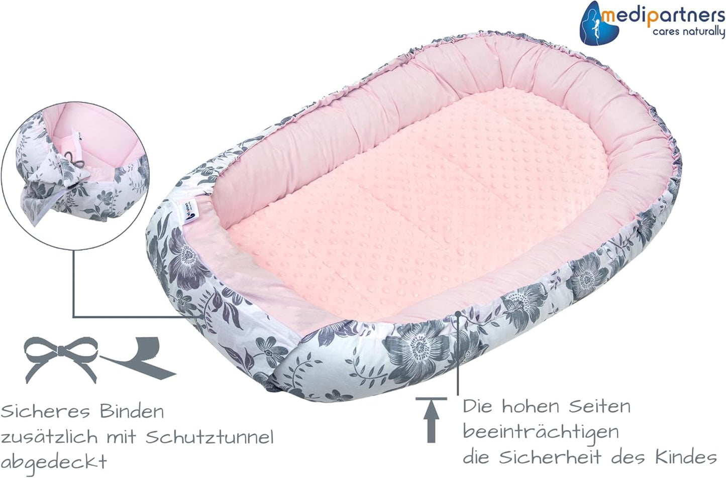 5-teiliges Babynest Set Berry, Berry mit Rosa Minky