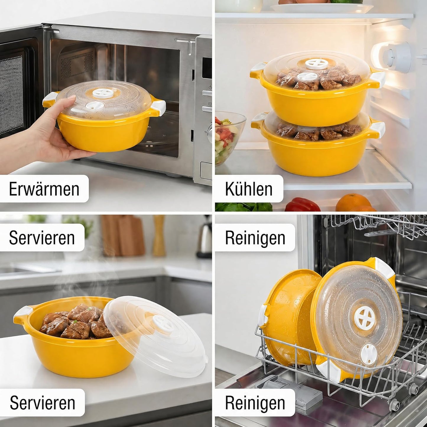 2-teiliges Mikrowellenschüssel-Set mit Dampfventil, Gelb