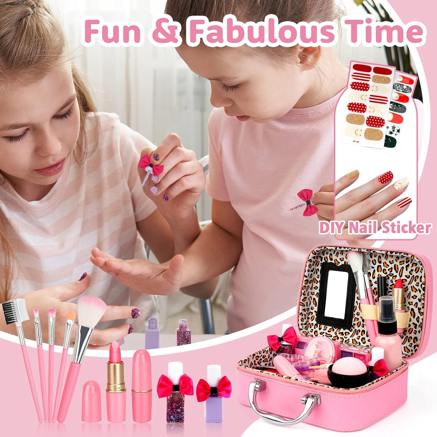 Abwaschbares Kinderschminke-Set in Schminkkoffer, Rosa